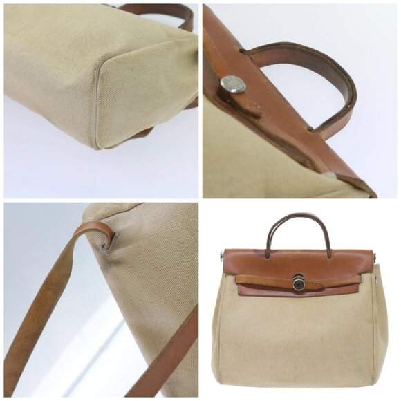 HERMES Her Bag Ad Backpack Coated Canvas Beige Brown - Picture 12 of 15